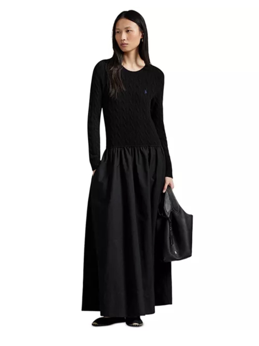 Polo Ralph Lauren Cable Knit A-Line Maxi Dress black, SIZE S